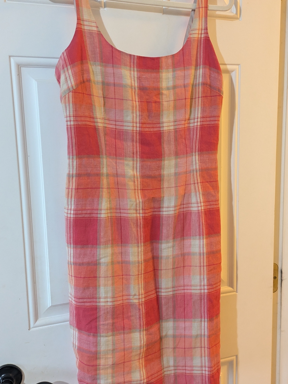 Jones New York 100% Linen Plaid Shift Dress Pink Peach Size 10 - Picture 2 of 4